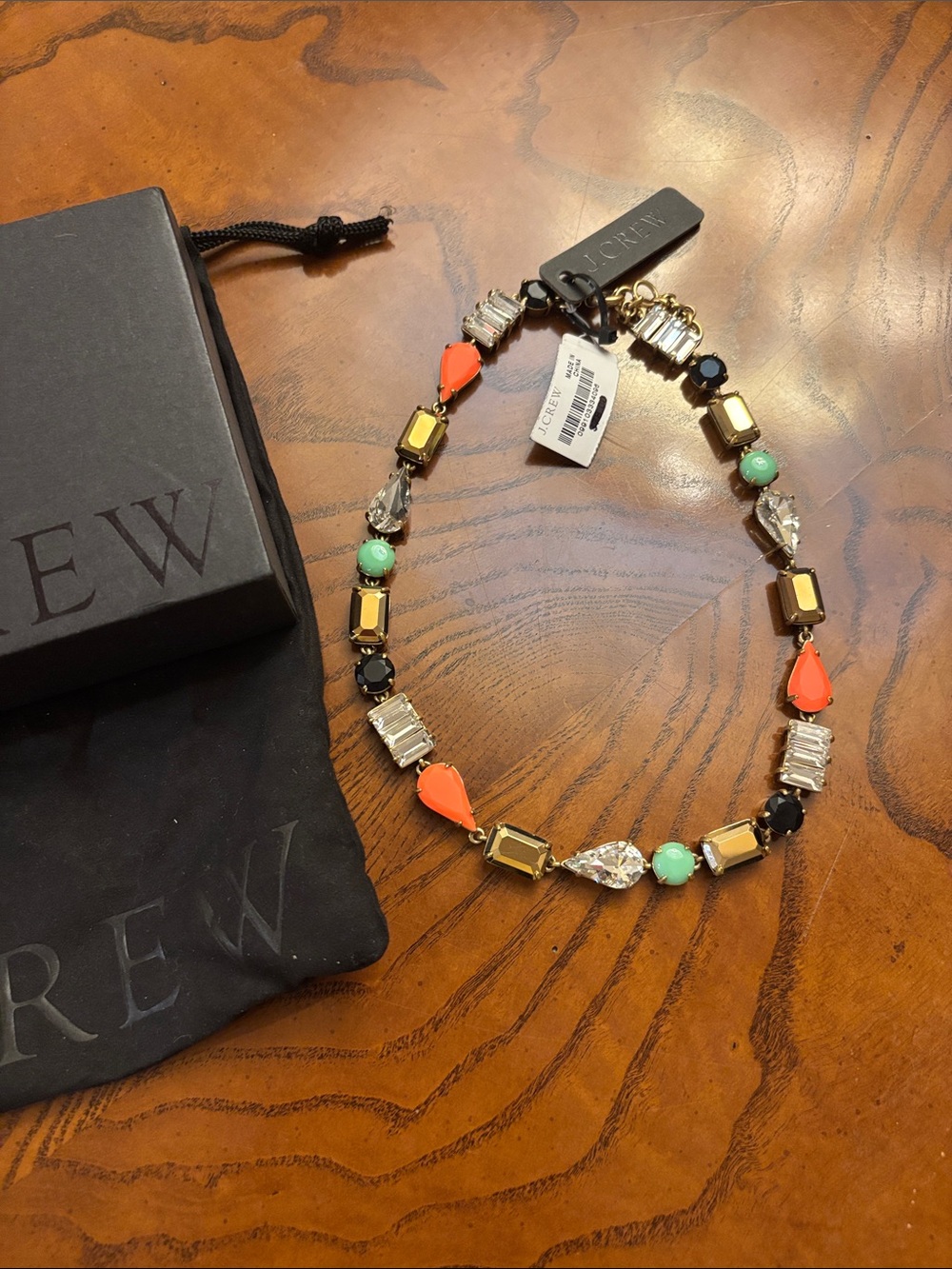 J. Crew Multicolor Teardrop & Crystal Necklace - Coral, Mint, Black, Gold